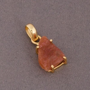 Prong Set Natural Sun Stone Drop Pendant Made 18k Gold Plated - Picture 1 of 6