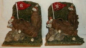 GOLF BOOK ENDS PRE-OWNED LIBRARY OFFICE BOOKEND CLUBS GRASS BAGS 18th HOLE ROCKS - Picture 1 of 3