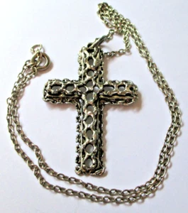 Ancien magnifique pendentif croix couleur argent unique bijou vintage 5833 - Picture 1 of 3