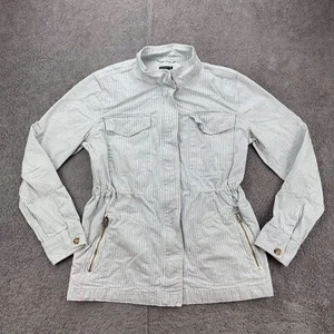 GAP Utility Jacket Medium Classic Military Safari White Blue Pinstripes Pockets - Picture 1 of 12