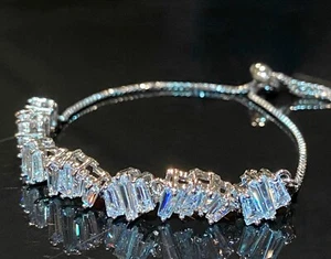 Prism Baguette Tennis Bracelet made w Swarovski Crystal 18K White Gold Plated - Picture 1 of 12