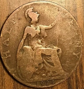 1924 UK GREAT BRITAIN HALF PENNY - Picture 1 of 2