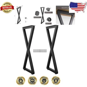 Sleek Black 36 Inch Metal Table Legs with Leveling Feet - Ideal for Any Setting - Picture 1 of 9