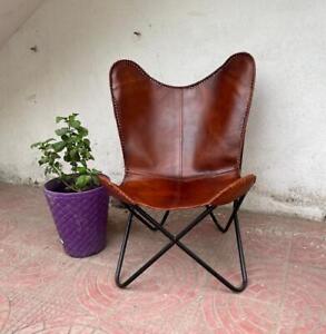 Handmade Leather Butterfly Chair Foldable Lounge Chairs Home & Garden Furniture 