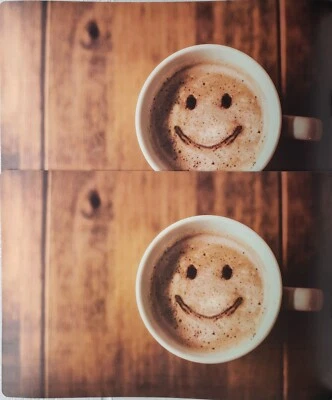 Set of 2 Same Kitchen Vinyl Foam Placemats(13x19")CUP WITH SMILEY FACE COFFEE,DH - Image 1 of 4