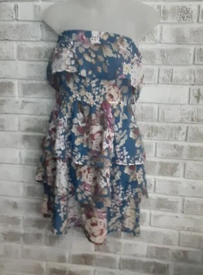 Poesía Talla L Volantes Niveles Solero Bandeau Floral Verano Diversión Foto 1 de 4