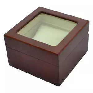 Custodia scatola orologio in legno singola per 1 orologio da polso vetro coperchio finestra marrone - Foto 1 di 2