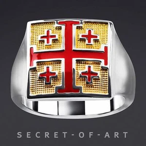 Jerusalem Kreuz Ring Kreuzritter Tempelritter 925 Silber 750 Gelbgold-Vergoldung - Bild 1 von 12