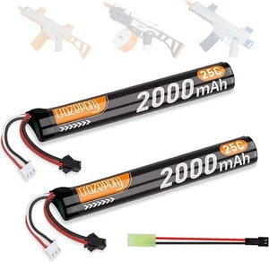 2pcs 7.4V 2000mAh 25C Airsoft Hobby LiPo Battery with Mini Tamiya Cable - Picture 1 of 7