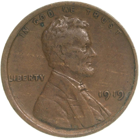 1919 (P) Lincoln Wheat Cent Very Fine Penny VF Cover