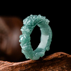 Zertifizierter grüner Burma natürlicher Jade Jadeit geschnitzter Drachenring Klasse A USA 8-14 - Bild 1 von 13