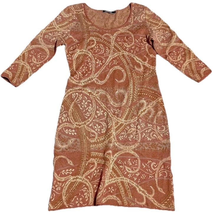 Vestido Suéter Midi Elástico Paisley Marrón Tostado Peruvian Connection Talla Mediana Foto 1 de 3