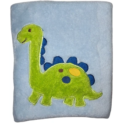 Cutie Pie Blue Green Dinosaur Baby Blanket HTF Lovey Soft Fleece Longneck Boys - Image 1 of 3