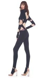 Cat Suit Designer Jumpsuit SEXY Cutout Black Aztec Catsuit XL by Norma Kamali - Picture 1 of 6