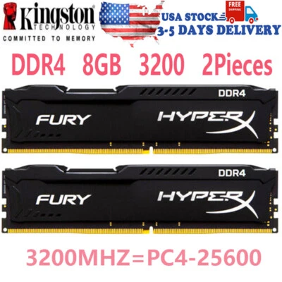 HyperX FURY DDR4 8GB 3200 MHz PC4-25600 Desktop RAM Memory DIMM 288PINS 2x 8GB - Image 1 of 4