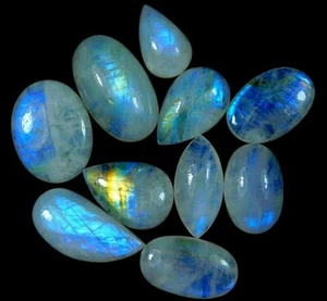 187 Cts Mix Shaped Good Quality White Rainbow Moonstone Smooth Cabochons Parcel - Picture 1 of 10