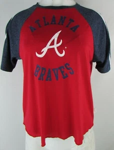 Atlanta Braves Women's Cracked Ink Screen Print Crop Top in Red MLB - Picture 1 of 4
