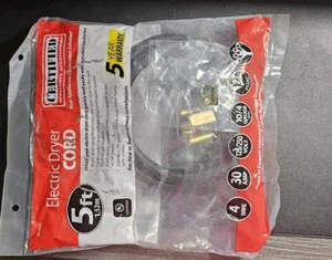 Zertifiziertes Gerät 5 Fuß 30 Amp 4-Draht schwarz elektrisches Trocknerkabel NEU! - Bild 1 von 2