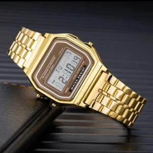 Water Proof Vintage Retro Digital Watch GOLD For Men & Women w/ Alarm Stop Watch - Picture 1 of 4