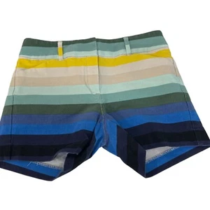 New York & Company Women's Striped Shorts Size 4 Cotton Spandex Blend Blue Green - Picture 1 of 4