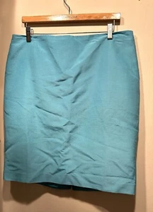 Talbots Pencil Skirt Blue Turquoise Silk Cotton 14 Petite 14P XL Knee Length NEW - Picture 1 of 4