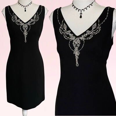 vintage 90s y2k black rhinestone beaded glam whimsy goth fairy party dress 8 - Image 1 of 4