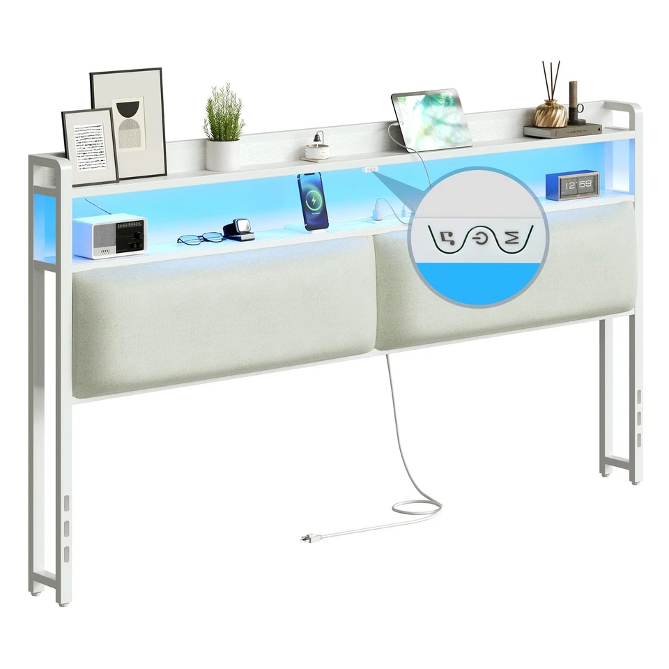 Headboard for King Size Bed Frame, Headboards with Outlets, USB Ports and 60,000 - Image 1 of 4