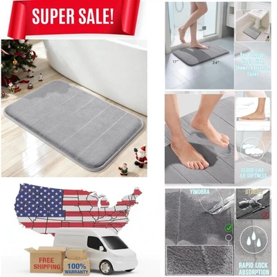 Alfombra de baño antideslizante de terciopelo coralino Ultimate - gris, 24x17, perfecta para duchas Foto 1 de 4