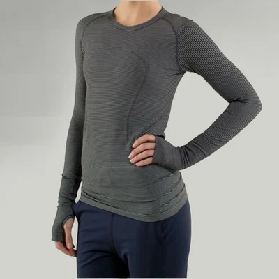 LULULEMON Топ Женский Размер 6 Маленький Черная Полоса Бег: Быстро Tech Длинные рукава - Изображение 1 из 4