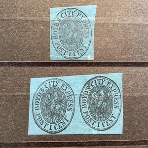 US Scott #20L25 Mint, OG  Genuine  1861 Local Boyd's City Express … Pair+single - Picture 1 of 4