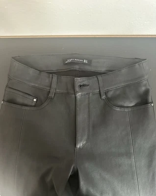 Zara Woman Small Leather Pants Skinny Fit Stretch  Cut Off Ankle Sheep Leather - Image 1 of 4