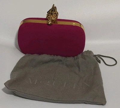 Alexander McQueen Skull Mohawk Clutch Bag In Maroon Full Suede Leather - Image 1 of 4