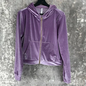 Fabletics Size M Velvet Full Zip Hooded Jacket Purple Long Sleeve Outdoor - Picture 1 of 6