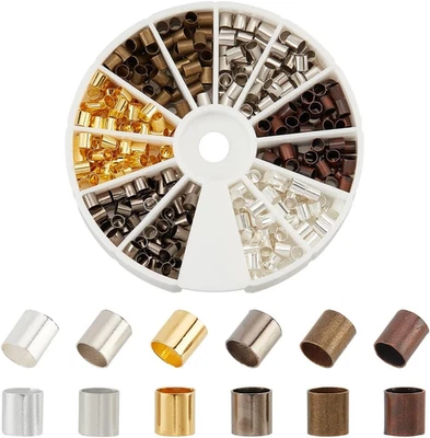 Cuentas de crimpado de tubo de latón de 420 piezas, 6 colores tapas de extremo de cable espaciador de extremo de crimpado de tubo Foto 1 de 4