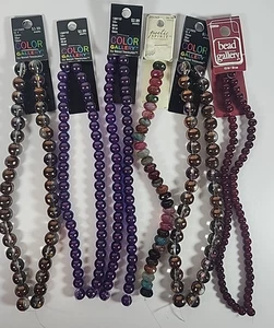 Lote Surtido de 6 Hebras de Cuentas Nuevo Color Galería Vidrio Púrpura Bronce NUEVO - Imagen 1 de 9