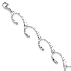 Diamond Hook Link Bracelet in Rhodium Plated Silver, 7-8 Inch B11917 - Picture 1 of 8