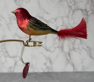 Kathe Wohlfahrt Poesie im Glas Glas mundgeblasen Rotkehlchen Clip auf hängendes Ornament LESEN - Bild 1 von 13