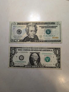 Binary Notes $20 dollar and $1 dollar great condition  - Picture 1 of 2