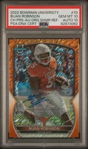 Bijan Robinson 2022 Bowman Chrome U Orange Shimmer Ref. Auto /25 PSA 10 10 #70 - Bild 1 von 2