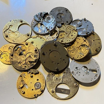 BULK DEAL LOT OF PARTIAL POCKET WATCH MOVEMENTS - FOR PARTS OR RESTORATION - Image 1 of 2