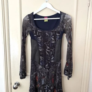 Save The Queen Fish Tail Mesh Midi Dress Egyptian Motifs Leather Panels S - Picture 1 of 18