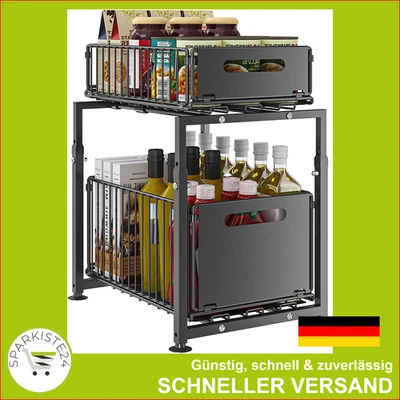 Unterschrank Organizer 2 Etagen Küchenregal Metall Unterspüle Badezimmer Schwarz