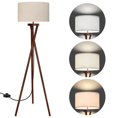 Wood Tripod Floor Lamp, Modern Design Light, Flaxen Lamp Shade with 3 Color T... - Image 1 of 4