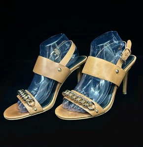 Coach Slingback Tan Leather w/ Gold Chain Strappy High Heels ~ Size 9.5 B - Picture 1 of 4