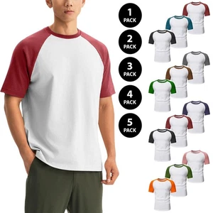 1,3 & 5 Pack Mens T Shirts 100% Cotton Plain Short Sleeve Tee T-Shirt Tops Bulk - Picture 1 of 34