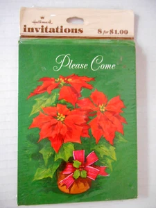 8 Vintage RED POINSETTIA Christmas Invitations cards Hallmark USA - Picture 1 of 2