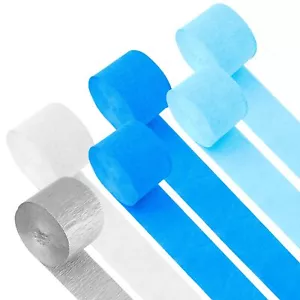 Crepe Paper Streamers 6 Crepe Paper Rolls 492ft Pack of 6 Blue Silver White P... - Picture 1 of 7