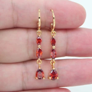18K Yellow Gold Filled Women Fashion Red Mystic Topaz Dangle Earrings Jewelry - Picture 1 of 1
