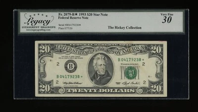 DBR 1993 $20 New York STAR Fr. 2079-B* Legacy 30 Serial B04179238* - Image 1 of 2