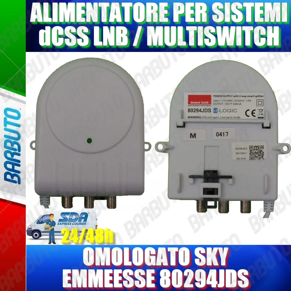 ALIMENTATORE PER SISTEMI dCSS LNB / MULTISWITCH OMOLOGATO SKY EMMEESSE 80294JDS - Immagine 1 di 1